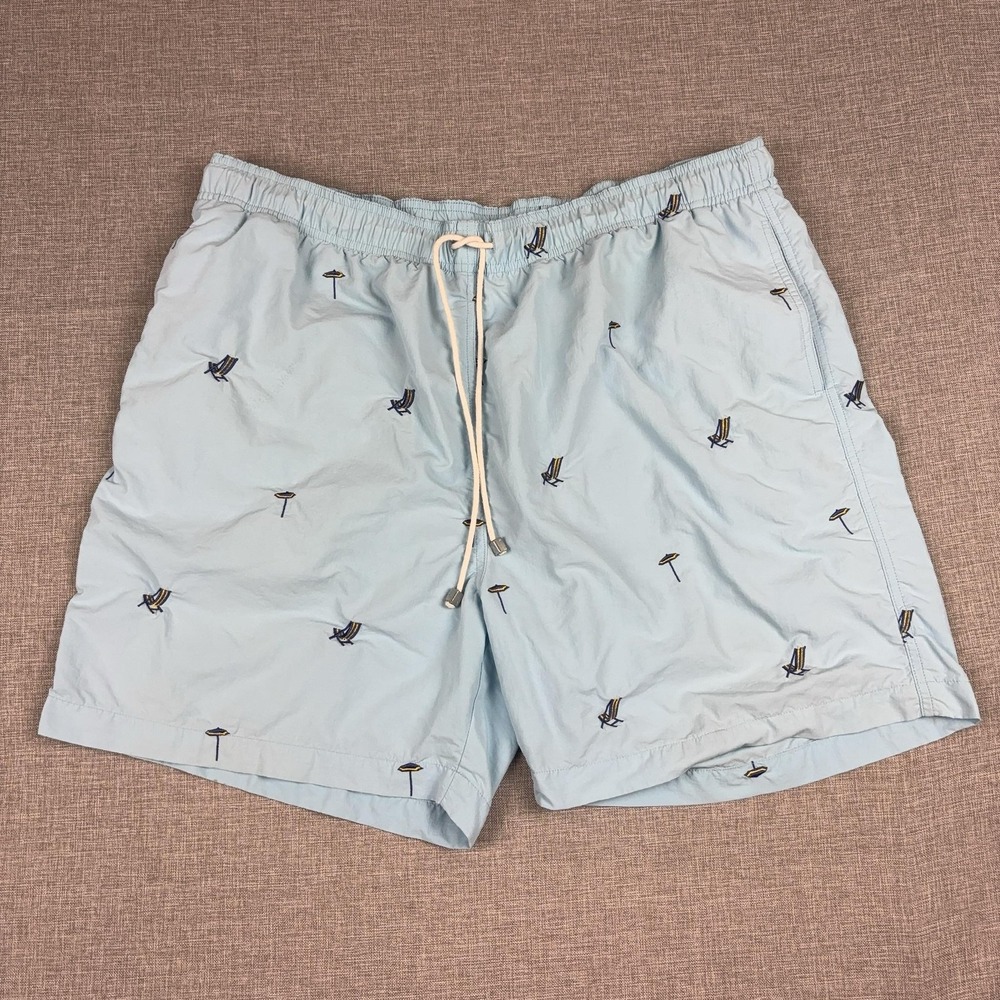 J. McLaughlin Swim Trunks Mens XL Blue Beach Chair Mesh Lined Swim Shorts